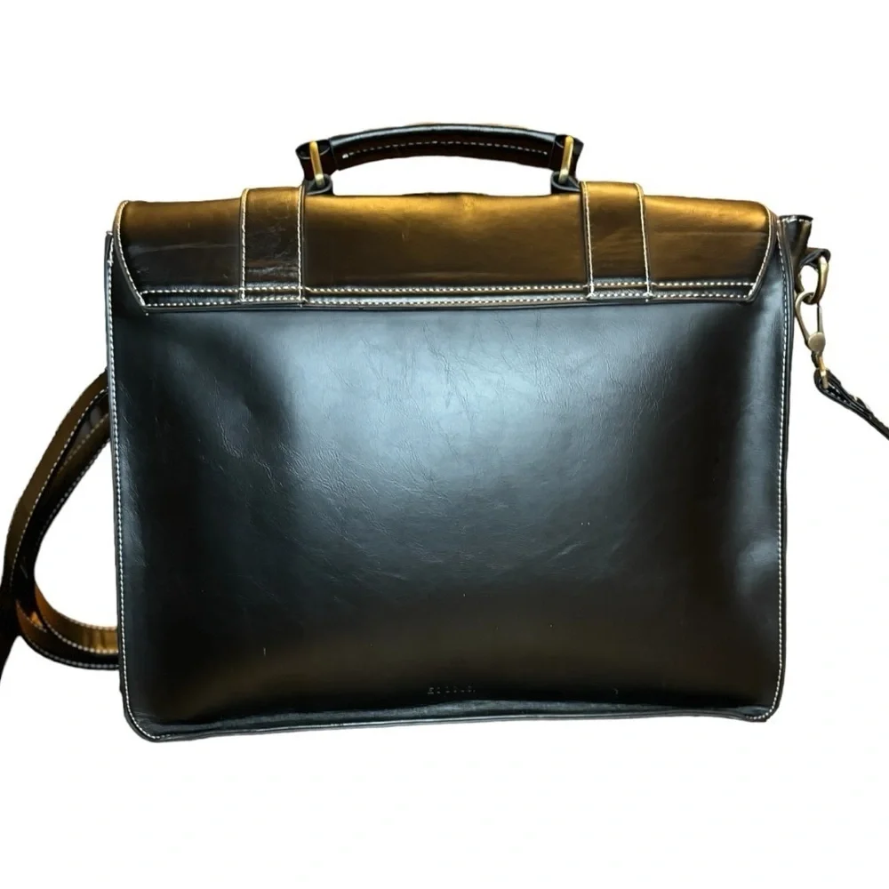 Esecosusi Black Leather Messenger Bag Briefcase Top Handle Crossbody Bag Bookbag